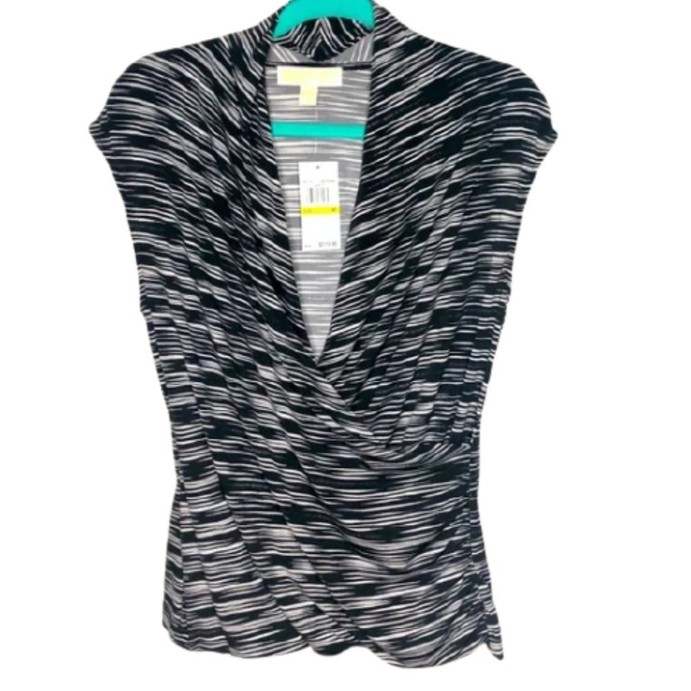 NWT Michael Kors Black Print Warp Top Size Medium